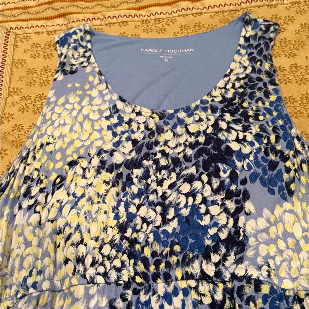 Carole Hochman Blue/White Patterned Maxi Dress, Rayon Blend, Irregular Hem, 2X - Picture 5 of 9